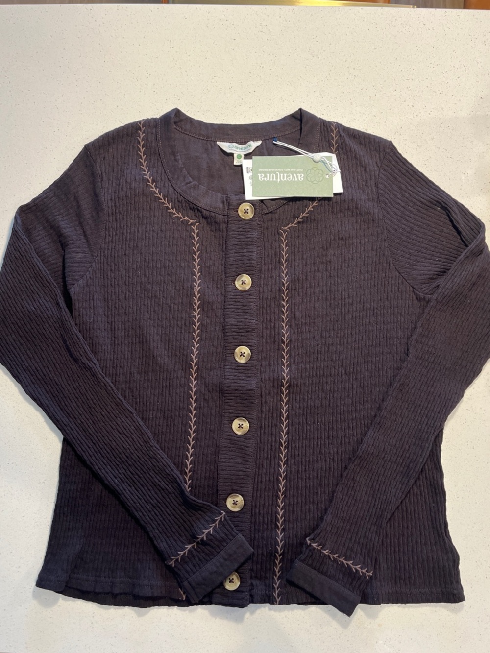 Aventura Black Top with Brown Vine Embroidery